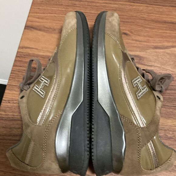 Hogan Womens’ Brown Suede & Olive Green Leather Low Top Sneaker. Size EU 36.5. - Picture 7 of 9